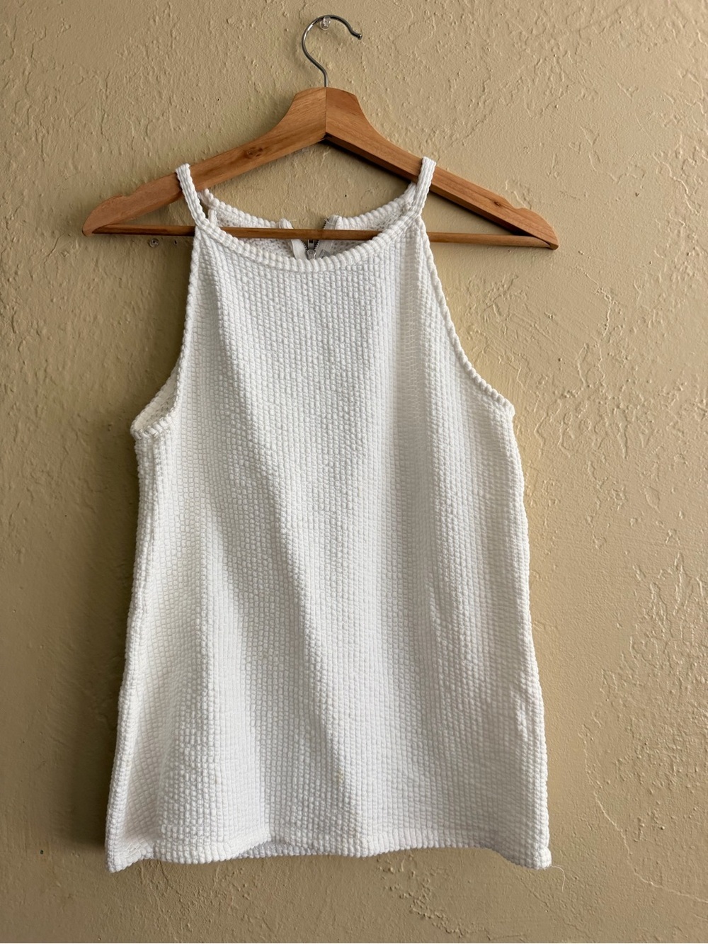Green Envelope White Textured Halter Tank Top